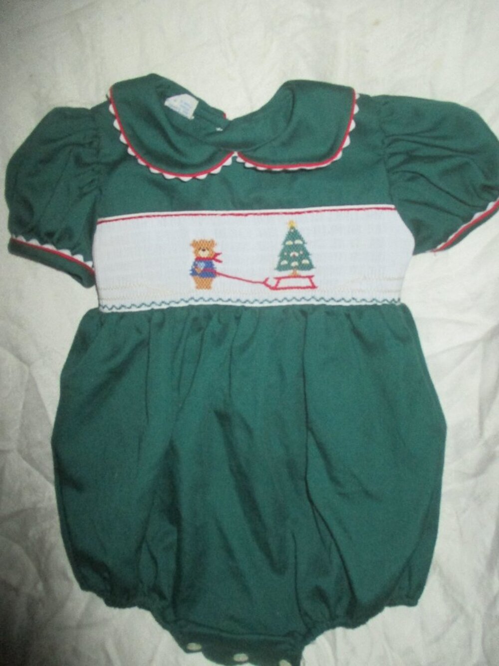 Anavini Hand Smocked Girls Christmas Romper Size 18-24 Month EUC